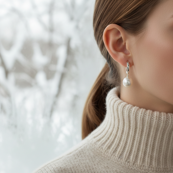 Silber & vergoldete Scharnier-Creolen mit echten Perlen