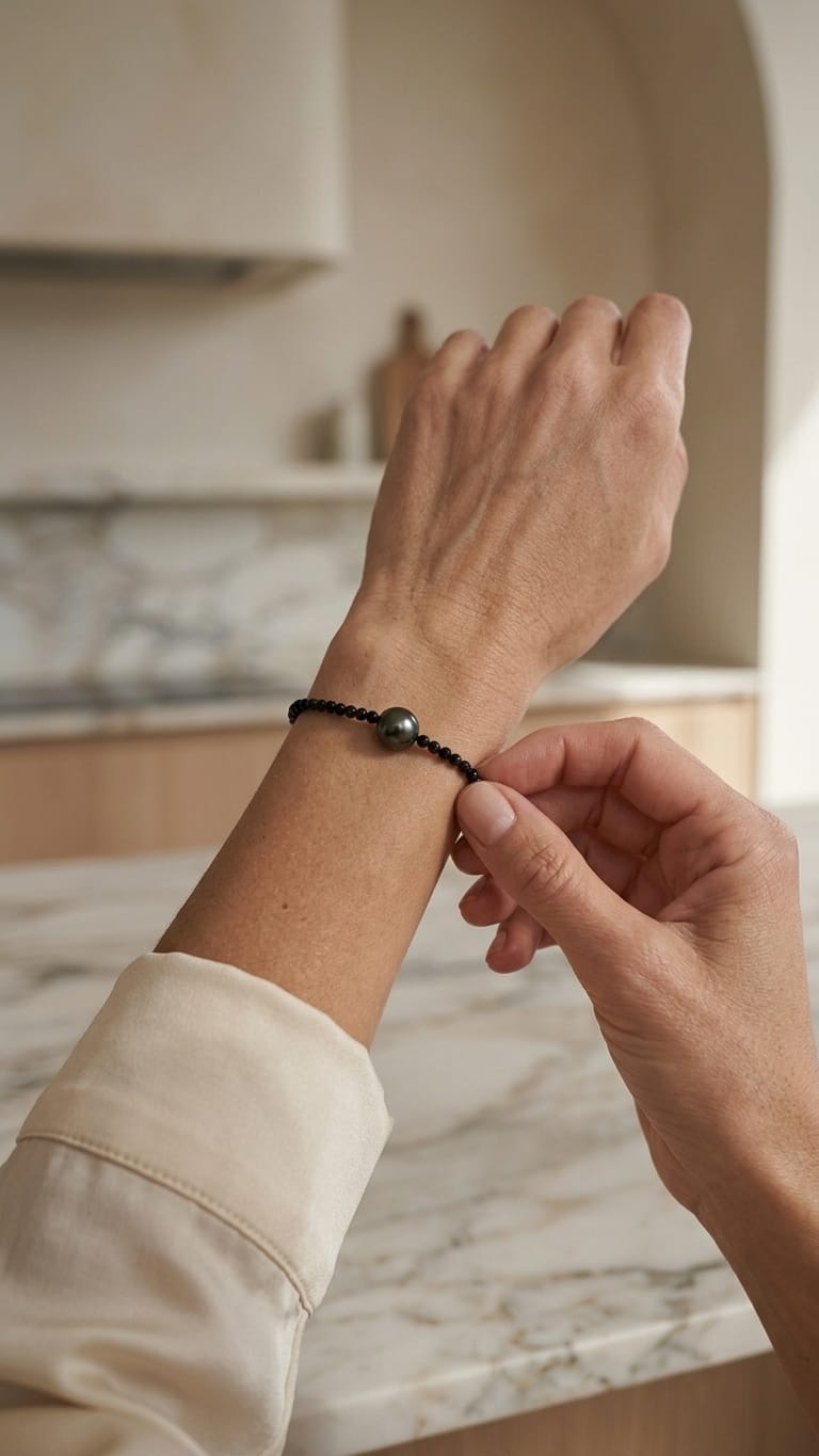 Perlenarmband mit Tahiti und Spinell, Produktansicht