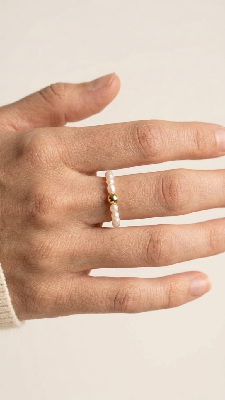 Ring aus Süßwasserzuchtperlen mit Goldkugel