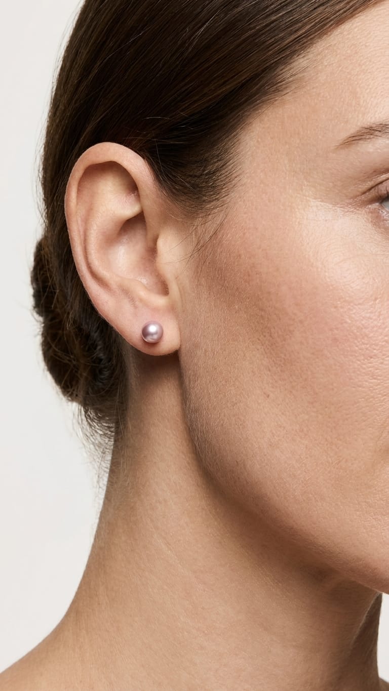 Naturfarbene Perlen-Ohrstecker aus 925er Silber, Detailansicht