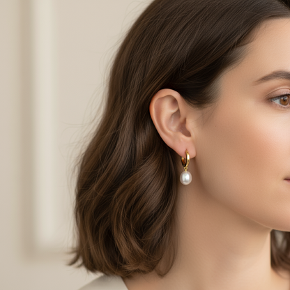 Silberne und vergoldete Scharnier-Creolen mit weißer Perle